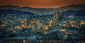 Sagrada Familia Barcelona Sunset Cityscape