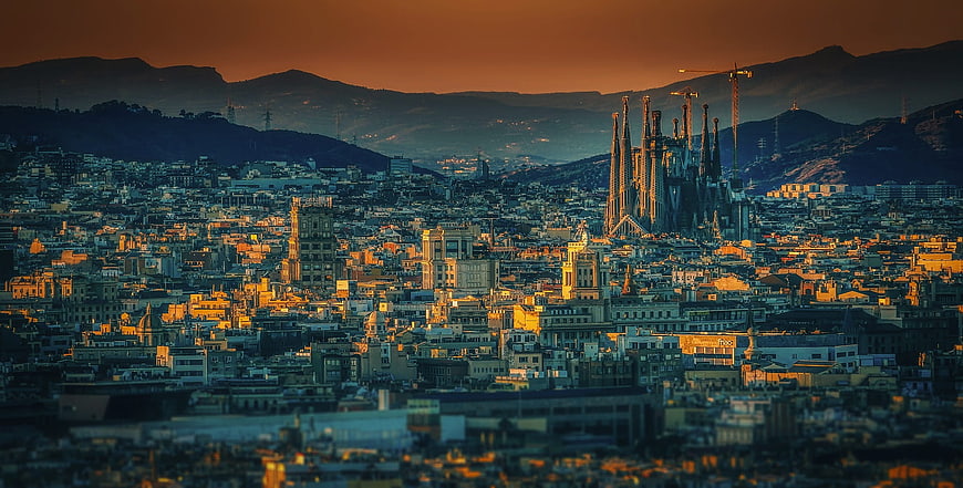 Sagrada Familia Barcelona Sunset Cityscape