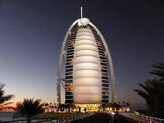 Burj Al Arab Dubai Night Skyline with Palm Trees