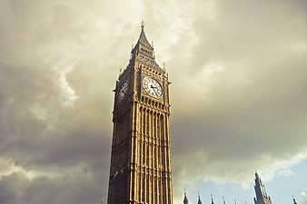 Big Ben Clock Tower Against Dramatic Cloudy Sky