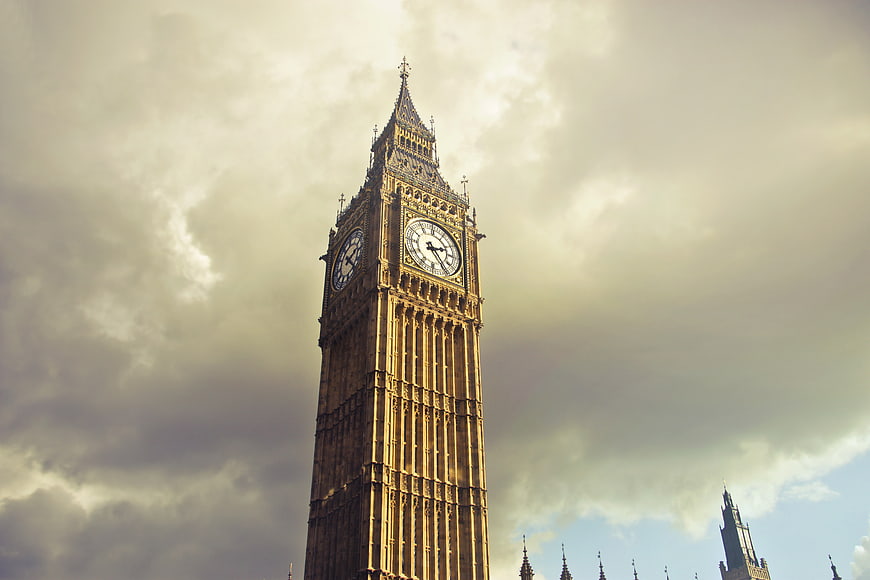 Big Ben Clock Tower Against Dramatic Cloudy Sky