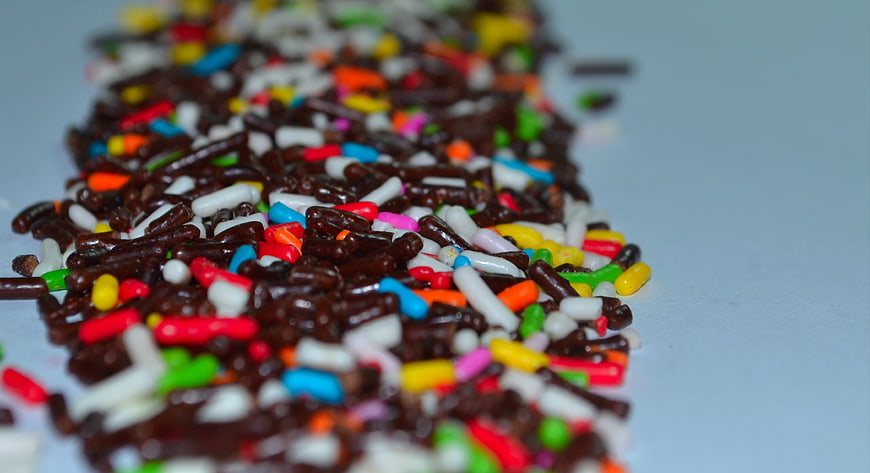 Close-up of Colorful Sprinkles on Chocolate