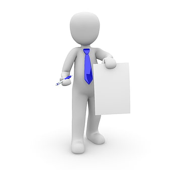 3D Business Man Holding Blank Sign and Pen