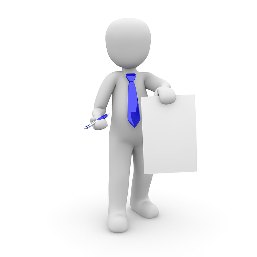 3D Business Man Holding Blank Sign and Pen