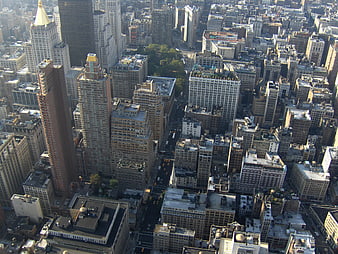 Aerial View of Manhattan Skyscrapers and City Streets