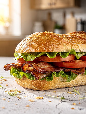 Crispy Bacon Lettuce Tomato Sandwich on Baguette