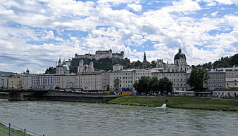 Salzburg skyline with Hohensalzburg Fortress and river