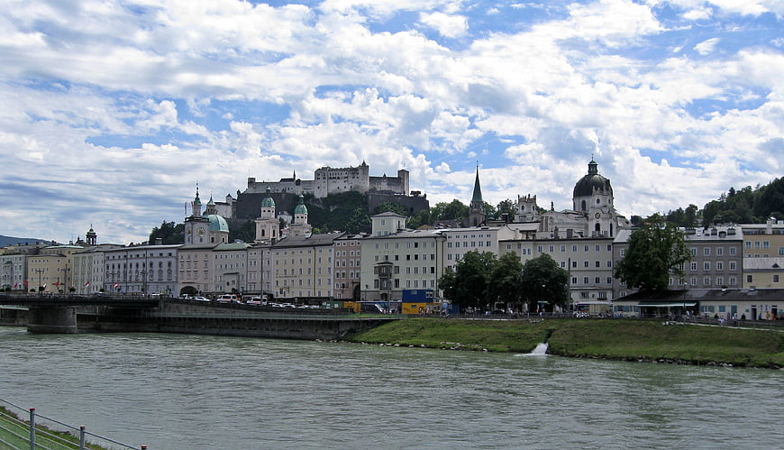Salzburg skyline with Hohensalzburg Fortress and river