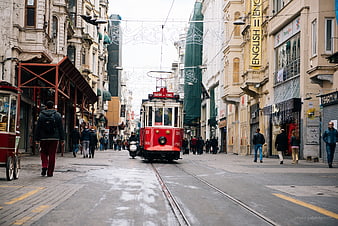 Red Taksim Tunnel Tram on Istanbul Street