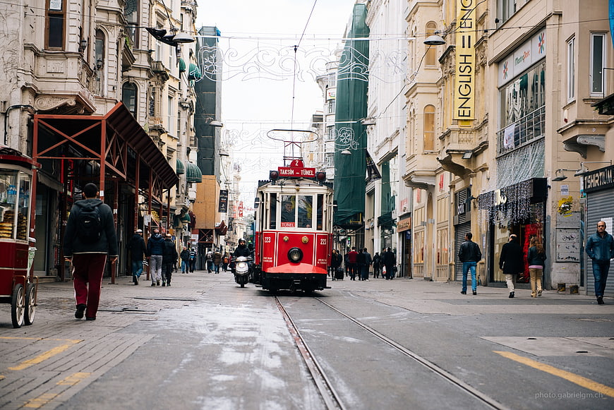 Red Taksim Tunnel Tram on Istanbul Street
