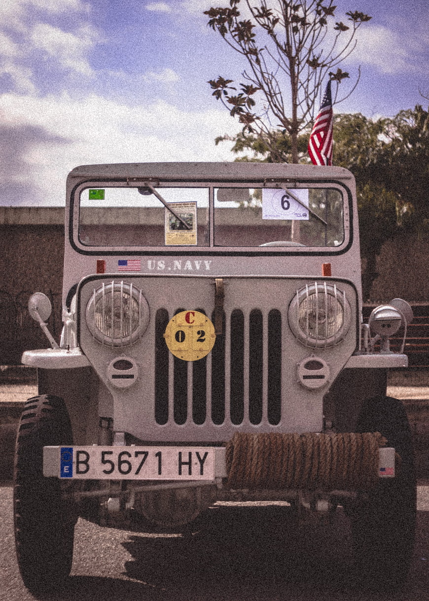 Vintage US Navy Jeep with American Flag