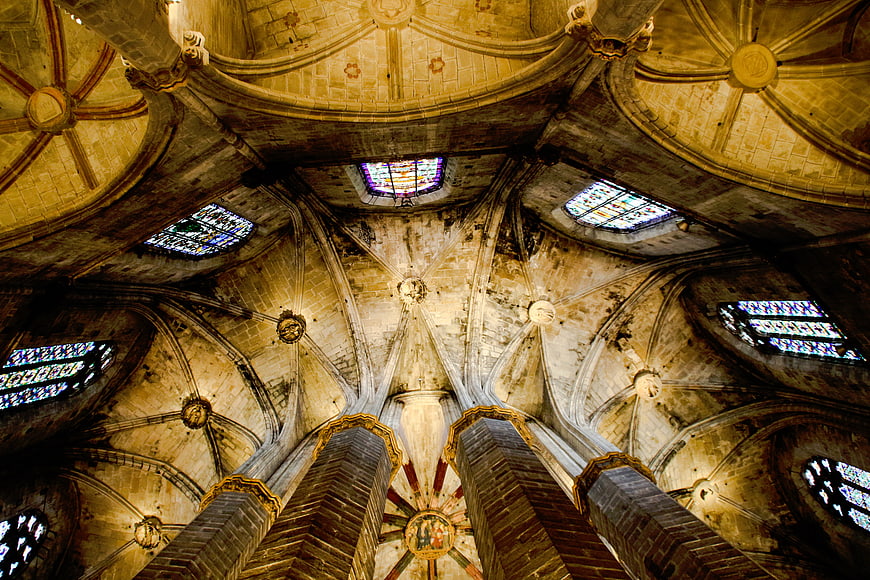 Gothic Cathedral Ceiling with Stained Glass Windows