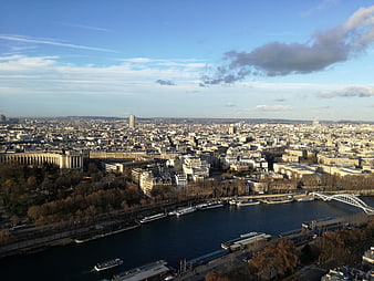 Aerial View of Paris Cityscape and Seine River