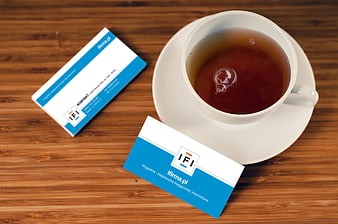 Business Card Mockup With Coffee Cup On Wooden Table