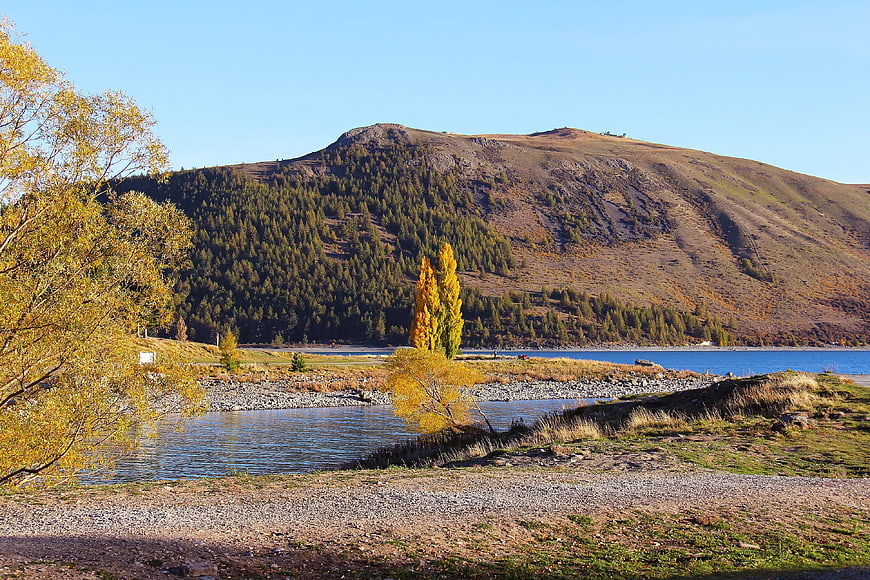 Autumn Landscape with Yellow Trees and Mountain Lake