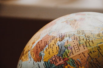 Close-up of vintage globe showing Central Asia map details