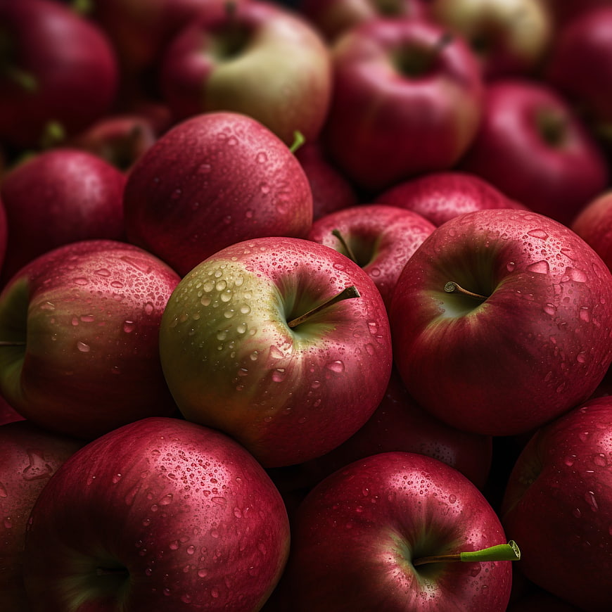 Fresh Red Apples with Water Droplets Close Up