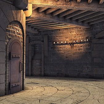 3D Render of Medieval Stone Tower Interior with Candles