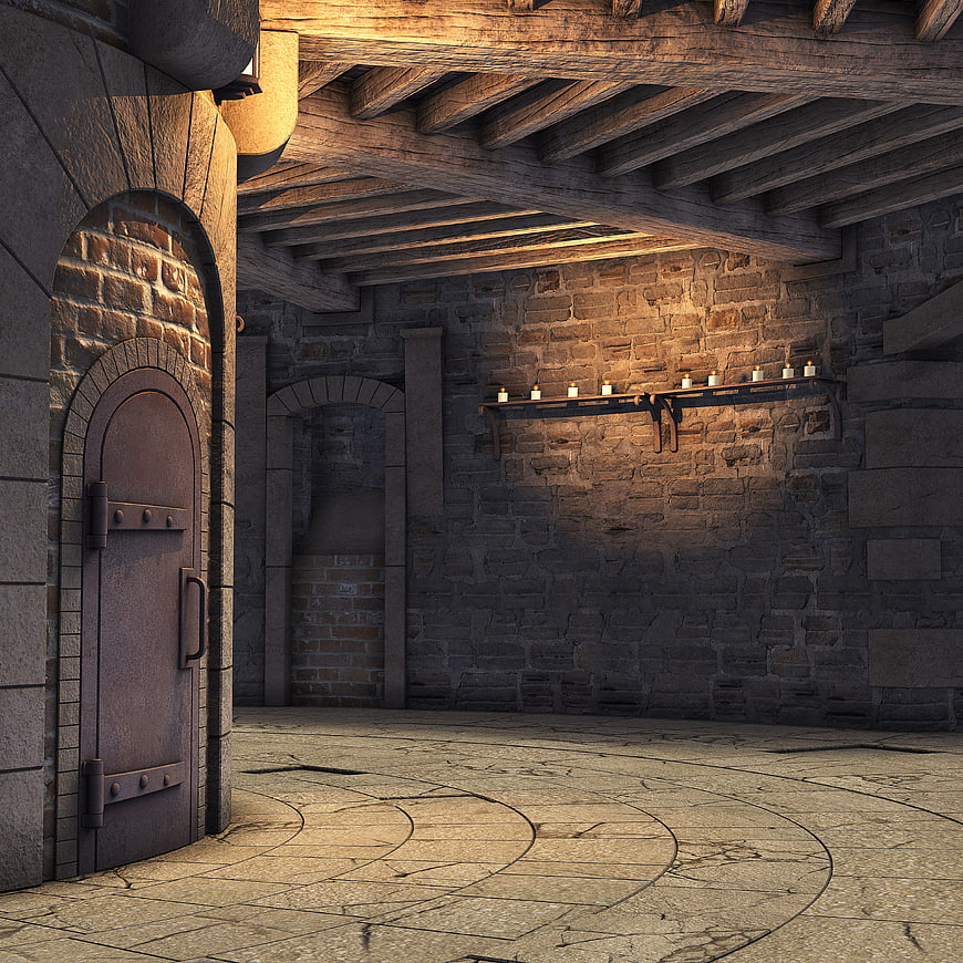 3D Render of Medieval Stone Tower Interior with Candles