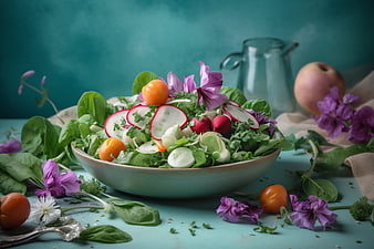 Fresh Spring Salad with Radishes, Spinach, and Edible Flowers
