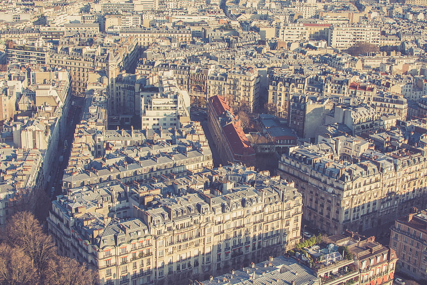Aerial View of Parisian Rooftops and Haussmann Architecture