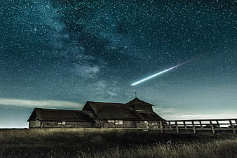 Rural Barn Under Starry Night Sky with Shooting Star