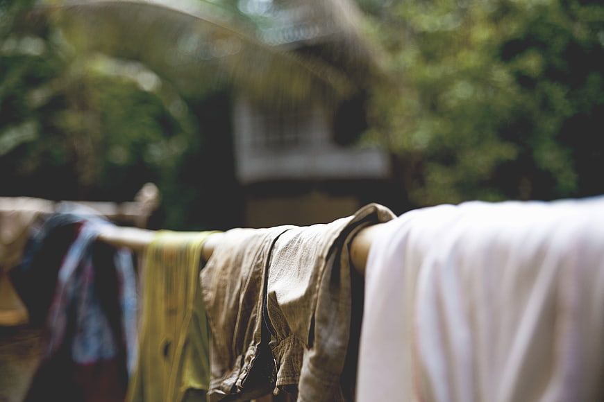 Clothes Drying on a Line in a Tropical Garden