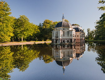 Historic Dutch 17th Century Mansion with Reflection in Pond