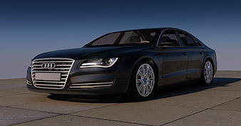Black Audi A8 Sedan 3D Rendering on Concrete Surface