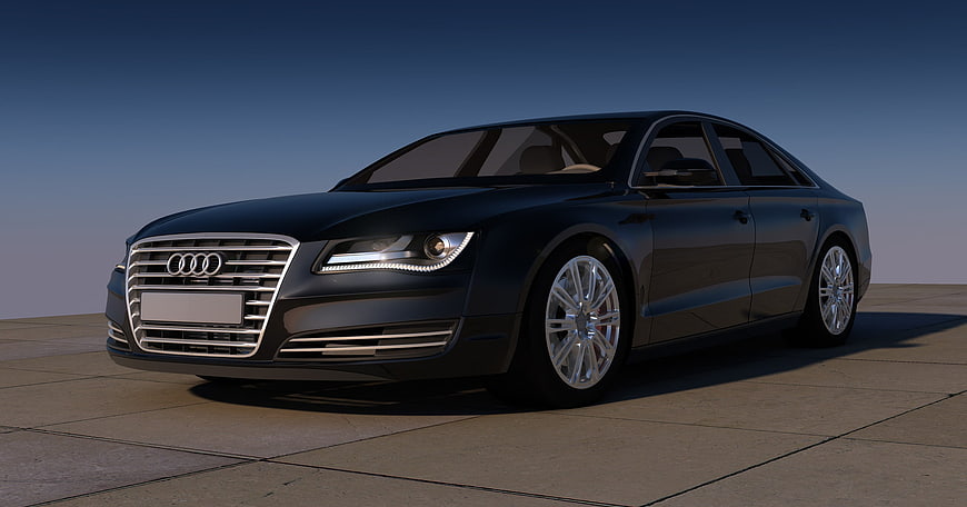 Black Audi A8 Sedan 3D Rendering on Concrete Surface