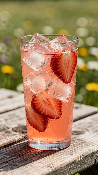 Refreshing Strawberry Sparkling Drink with Ice
