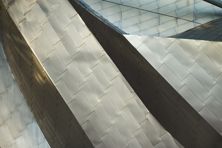 Abstract modern architecture with diagonal metallic panels