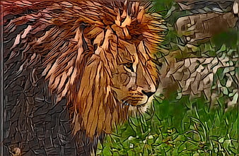 Digital Art Portrait of a Majestic Lion in Nature