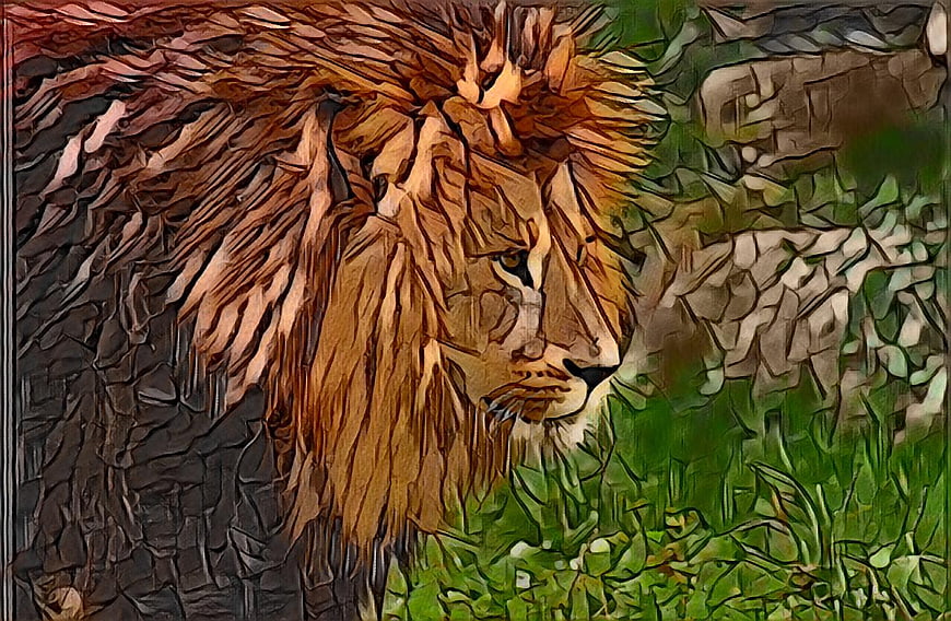 Digital Art Portrait of a Majestic Lion in Nature