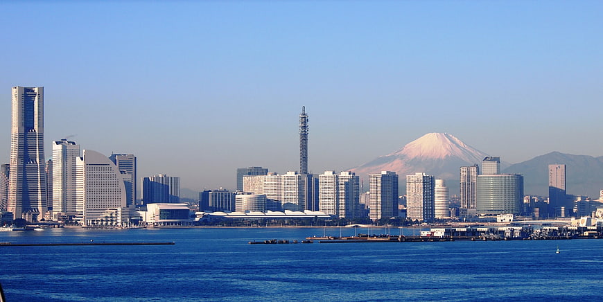 Yokohama Skyline with Mount Fuji in Background