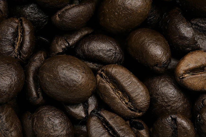 Close-up of roasted coffee beans texture