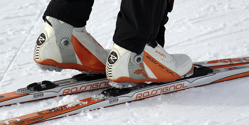 Close-up of Rossignol Cross-Country Ski Boots on Snow