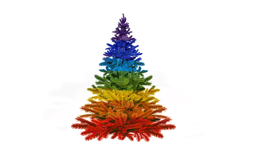 Rainbow Colored Christmas Tree on White Background