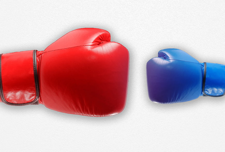 Red and Blue Boxing Gloves on White Background