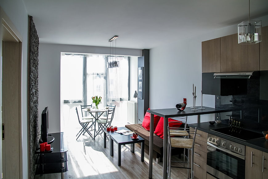 Modern Open Plan Apartment Interior With Kitchen And Dining Area