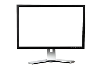Black Flat Screen Computer Monitor With Silver Stand On White Background