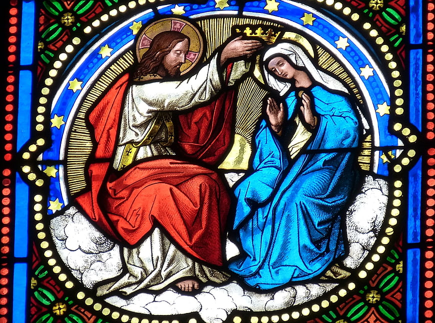 Stained Glass Window Depicting Coronation of the Virgin Mary