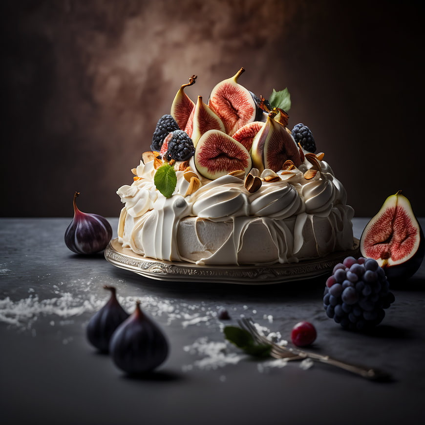 Elegant Pavlova Cake with Fresh Figs and Berries