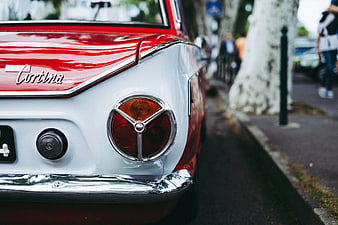 Close-up of Vintage Red and White Ford Cortina Rear