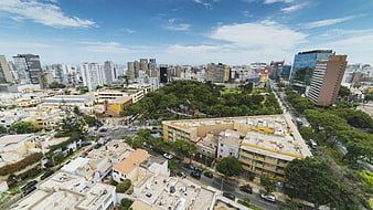 Aerial View of Urban Cityscape with Park and Skyscrapers