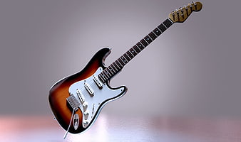 Sunburst Electric Guitar 3D Render on Gray Background