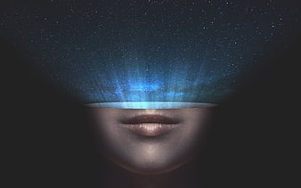 Abstract woman face with galaxy universe inside head