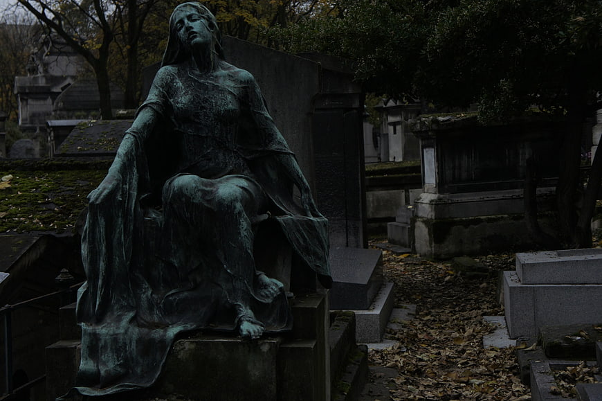Moody Bronze Statue of Woman in Parisian Cemetery