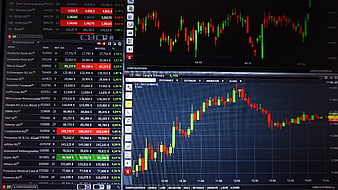 Stock market trading charts on computer screen