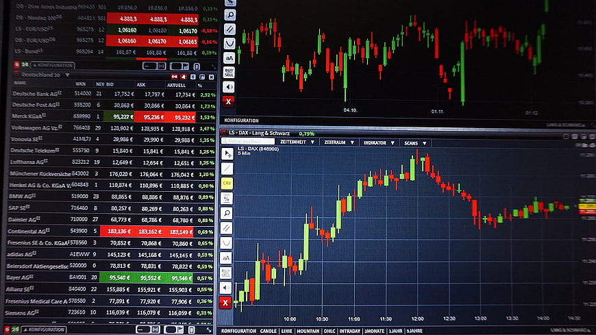 Stock market trading charts on computer screen